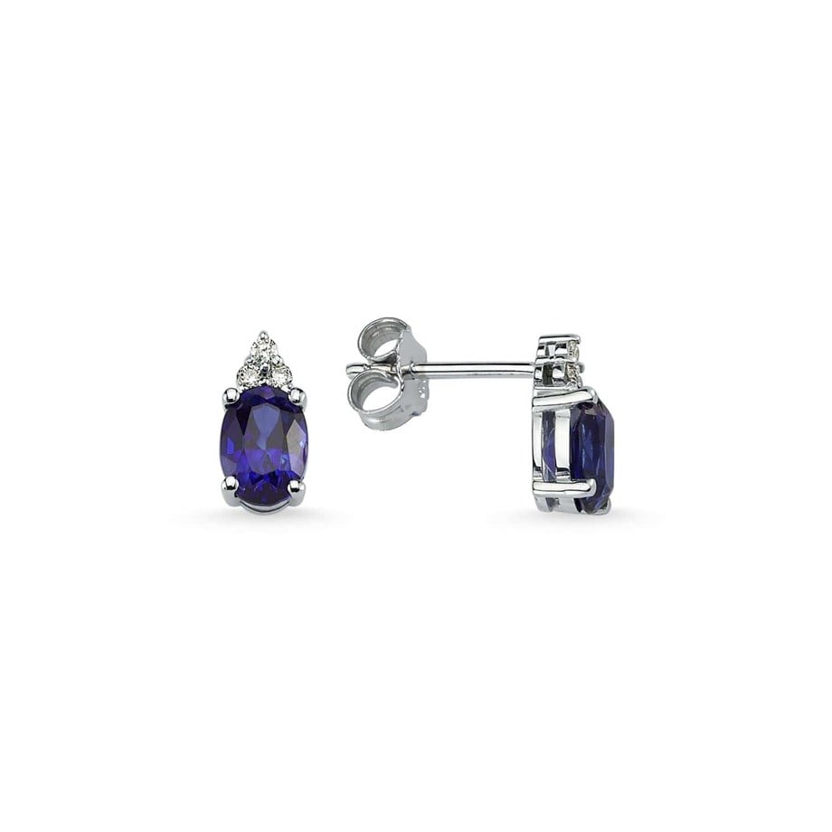 Pırlantalı Safir Küpe
