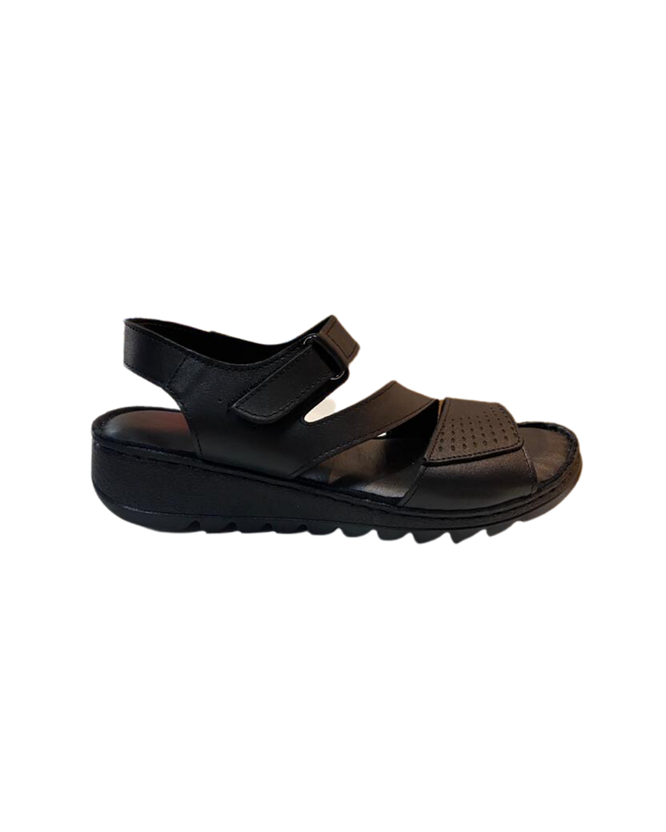 Neon AKM-088 Kadın Siyah Hakiki Deri Sandalet 