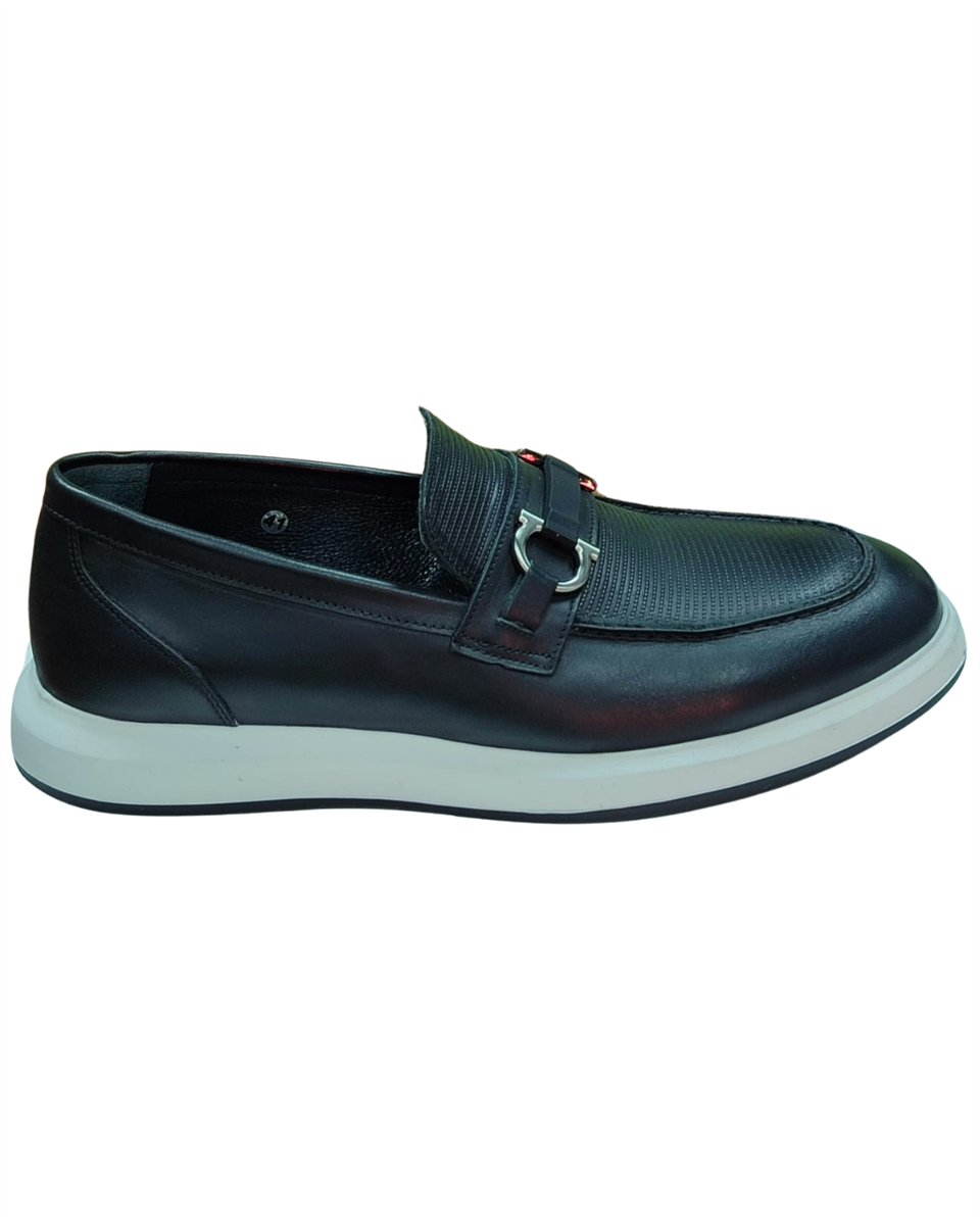 Rego 1774 Erkek Siyah (40-44) Deri Tokalı Loafer Ayakkabı 