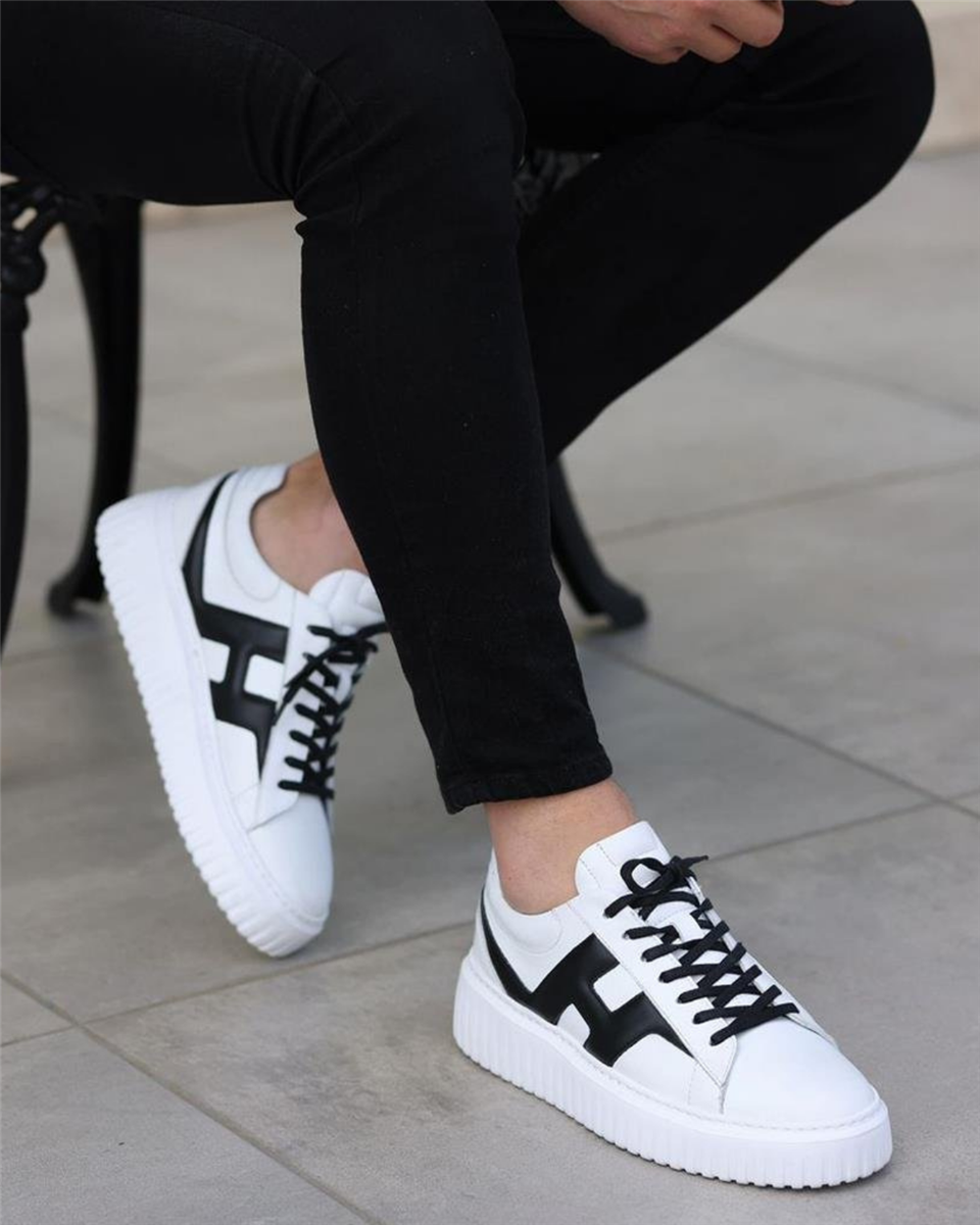 Ay Ayakkabım SL-1019 Erkek Beyaz-Siyah (39-44) Deri Casual Ayakkabı 