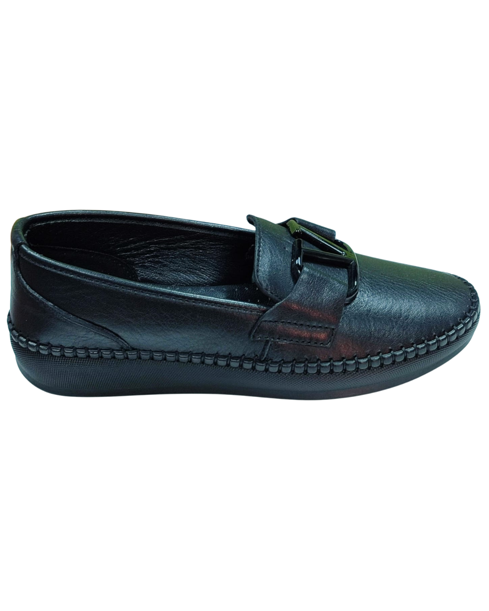 Frida 2044 Kadın Siyah (37-41) Deri Tokalı Comfort Ayakkabı 