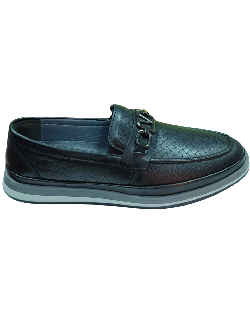 Serhan Ayakkabı 2009 Erkek Siyah (40-44) Deri Tokalı Loafer Ayakkabı 