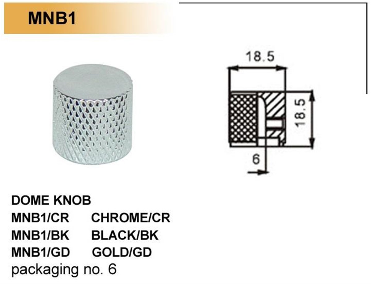 GİTAR POT. DÜĞME BAŞLIĞI (KUBBELİ) METAL, KROM, (1