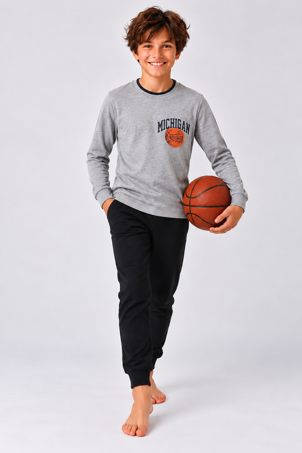 Basketbol Toplu Erkek Pijama Takımı - Gri