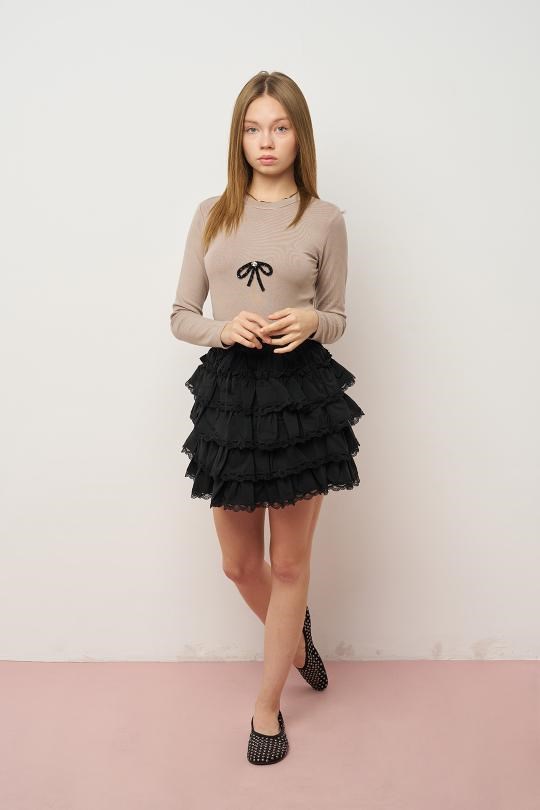 Buzy Uzun Kol Kız Bluz - Kahverengi
