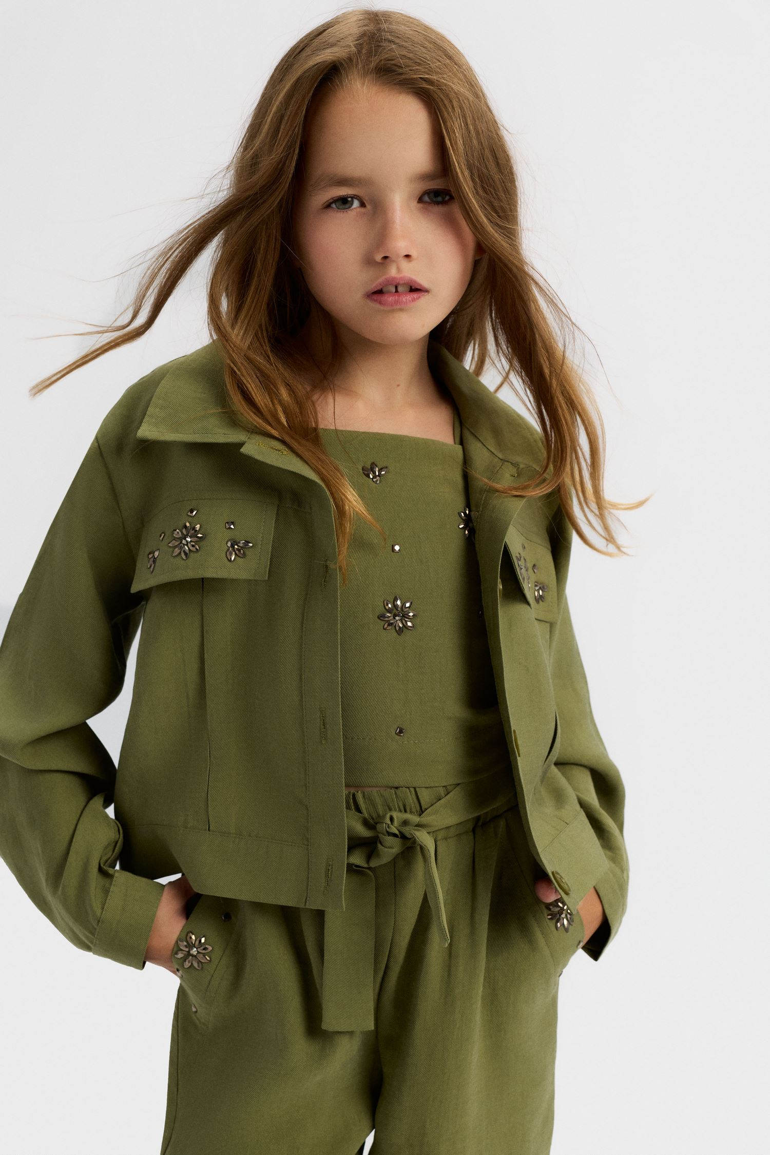 Cashmere Kız Gömlek Takım - Yeşil Haki
