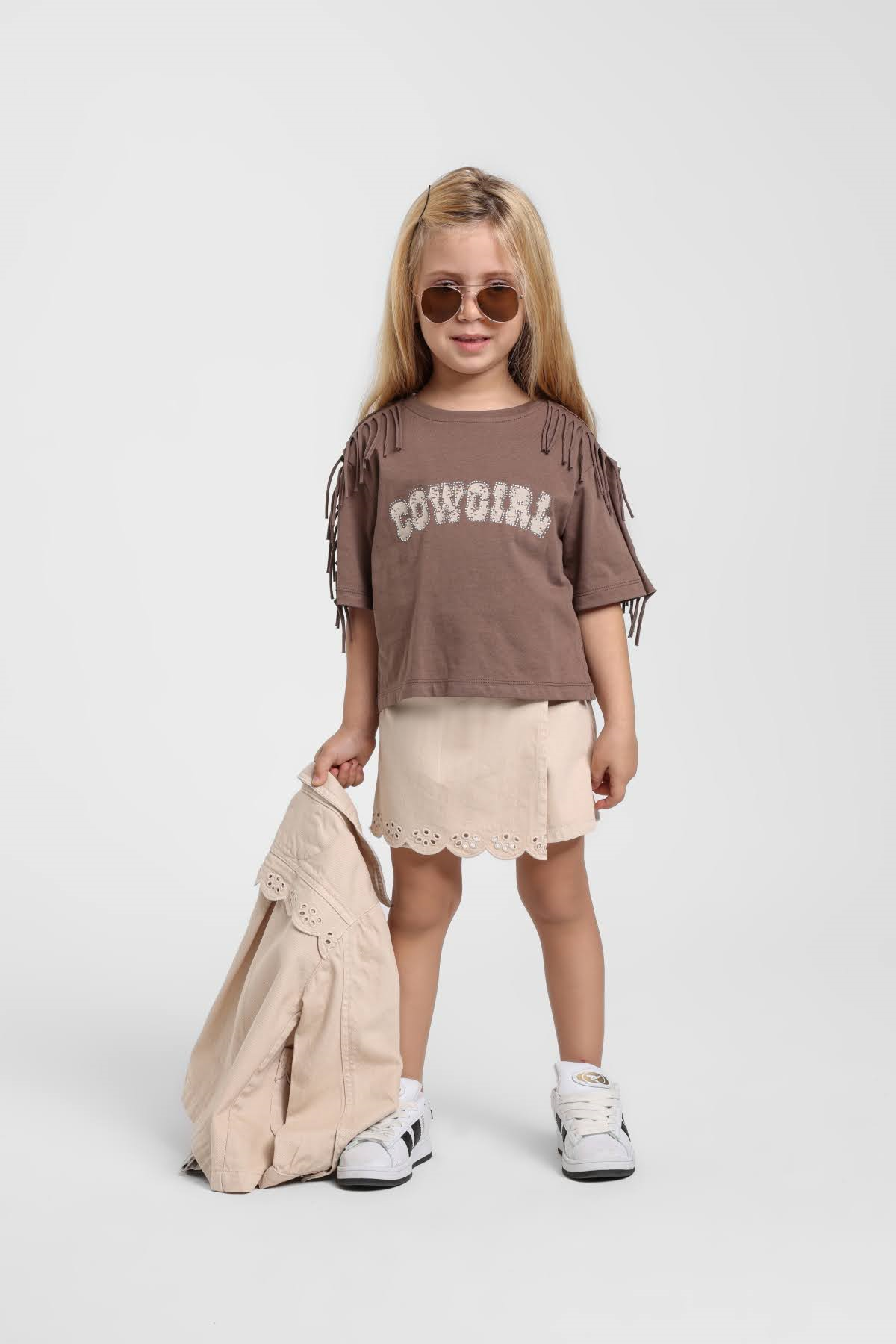 Cowgirl Püsküllü Bebe Tişört - Kahverengi