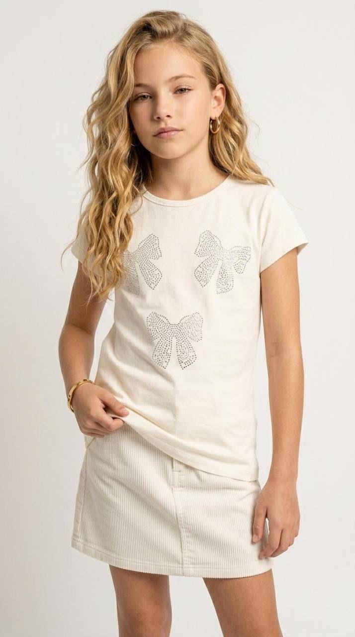 Fiyonklu Taşlı Kız Badi - Ekru