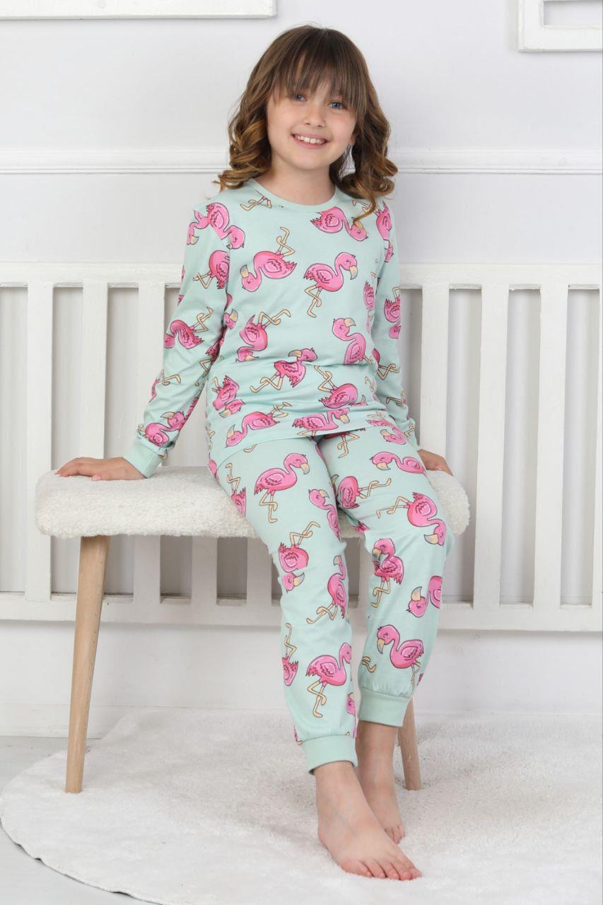Flamingolu Kız Pijama Takımı - Yeşil Mint