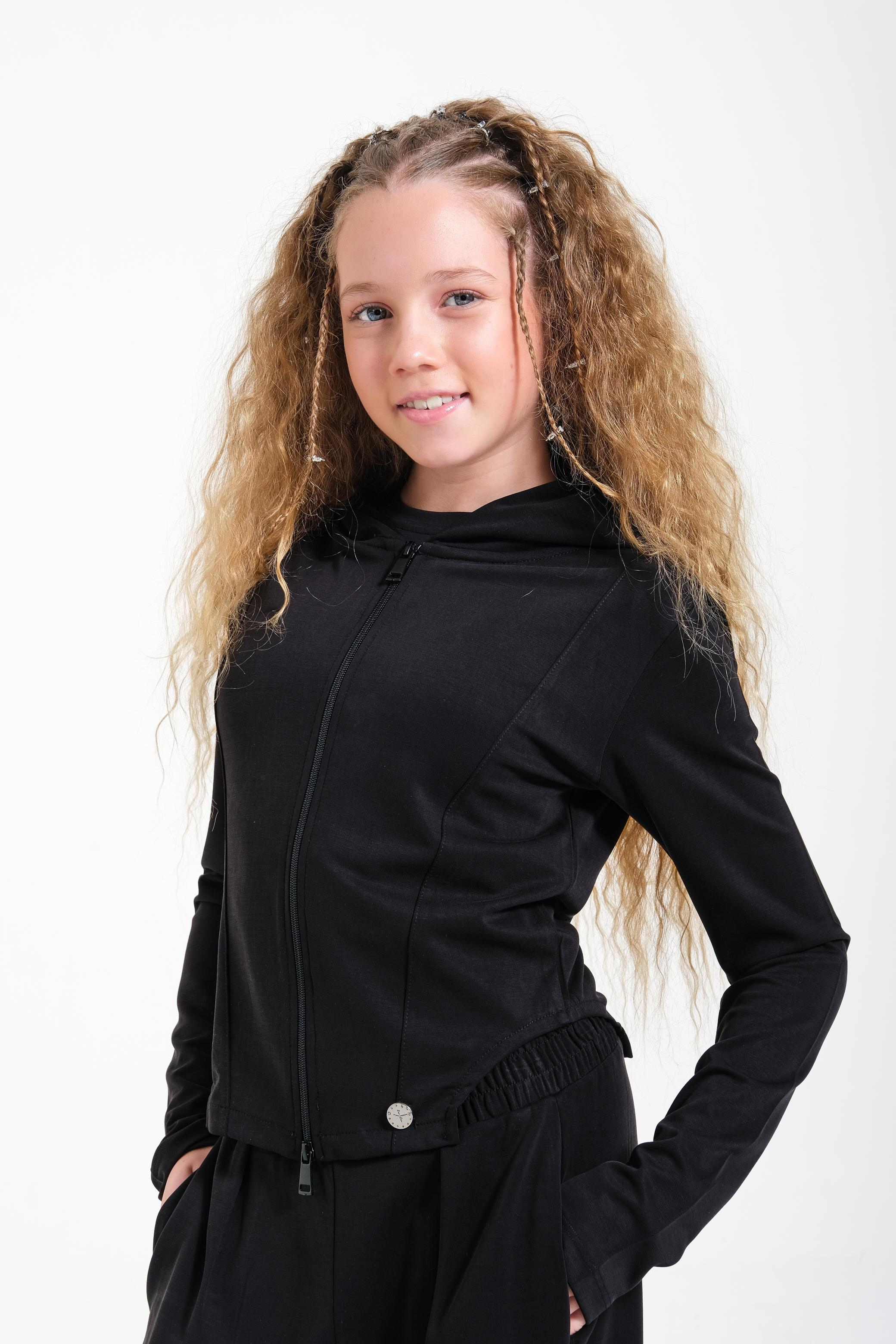 Kapuşonlu Kız Hırka - Siyah