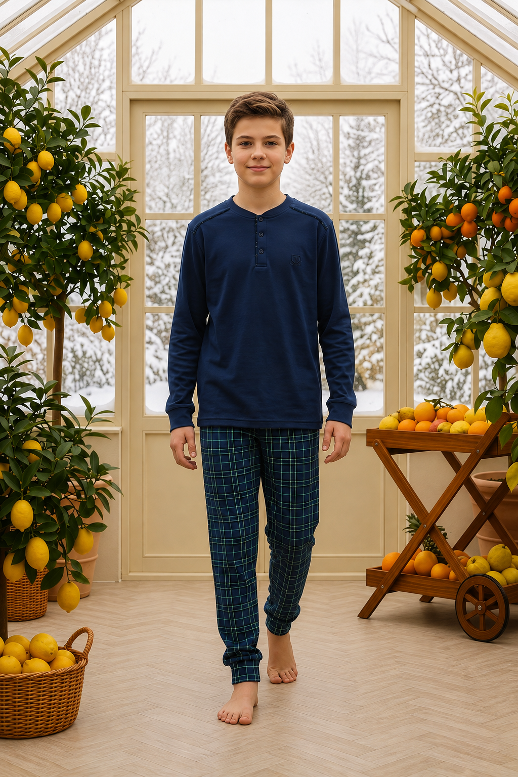 Kareli Erkek Pijama Takımı - Lacivert