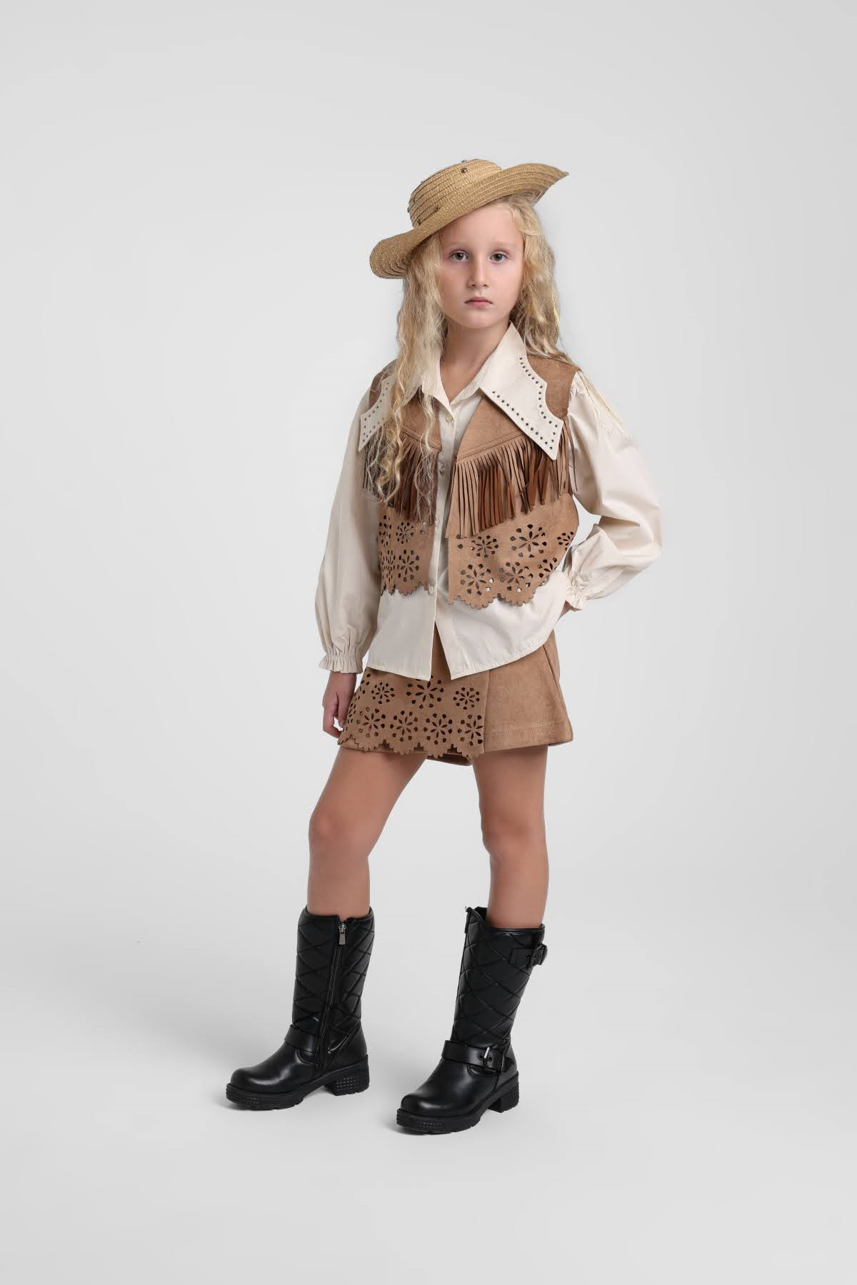 Kovboy Kız 3'lü Takım - Vizon