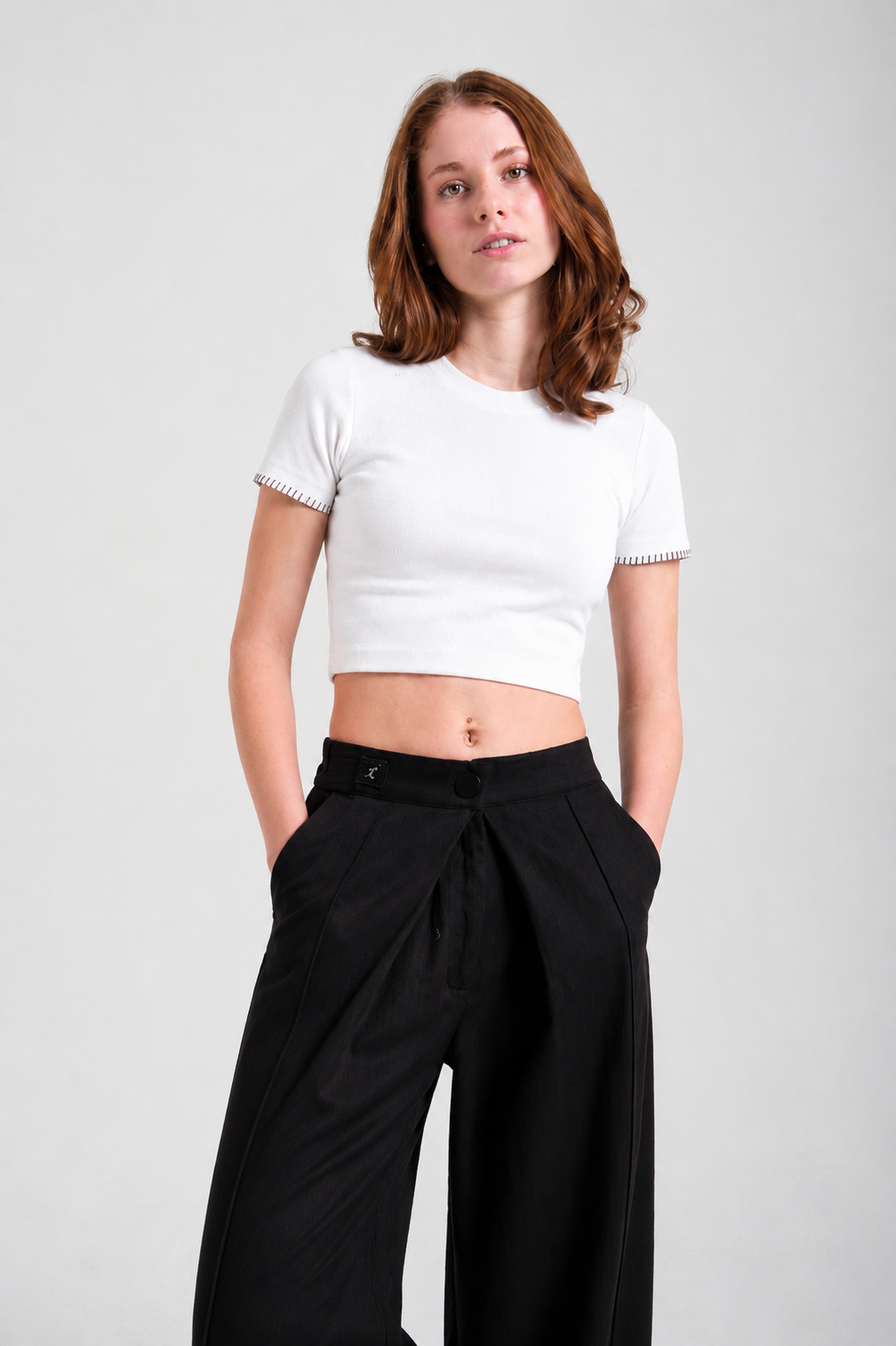 Lc Nakışlı Kız Crop - Ekru