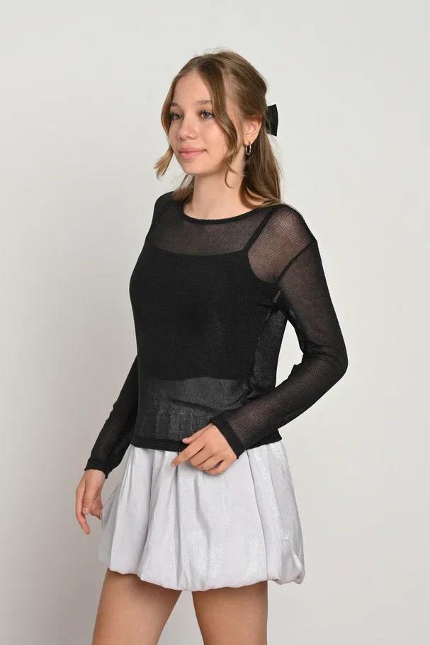 LOCO LOCO File Simli Kız 2'li Bluz - Siyah