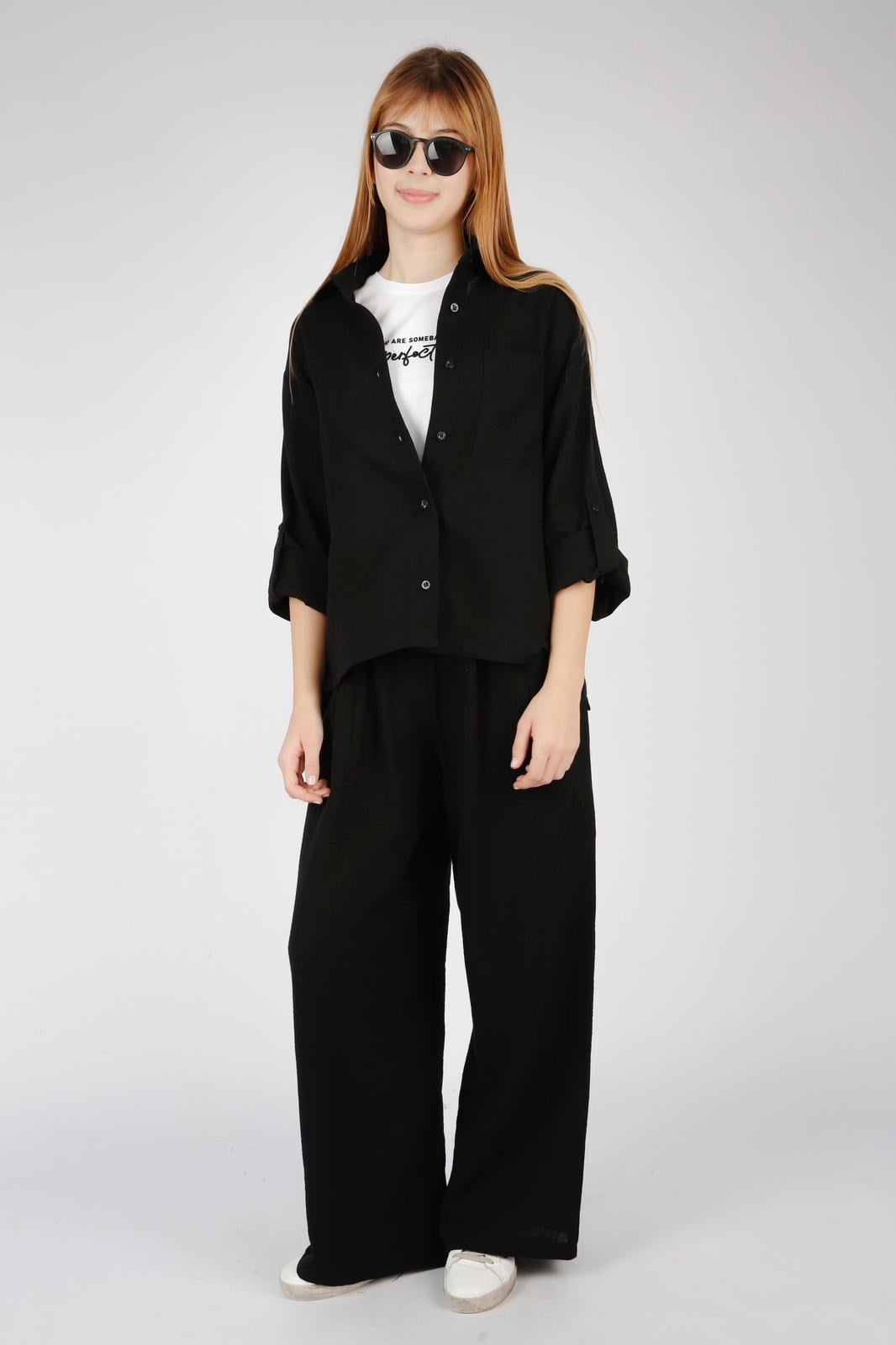 Müslin Kız Gömlek - Siyah