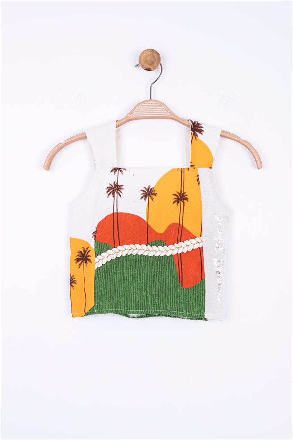 PALMİYE DESENLİ ASKILI CROP