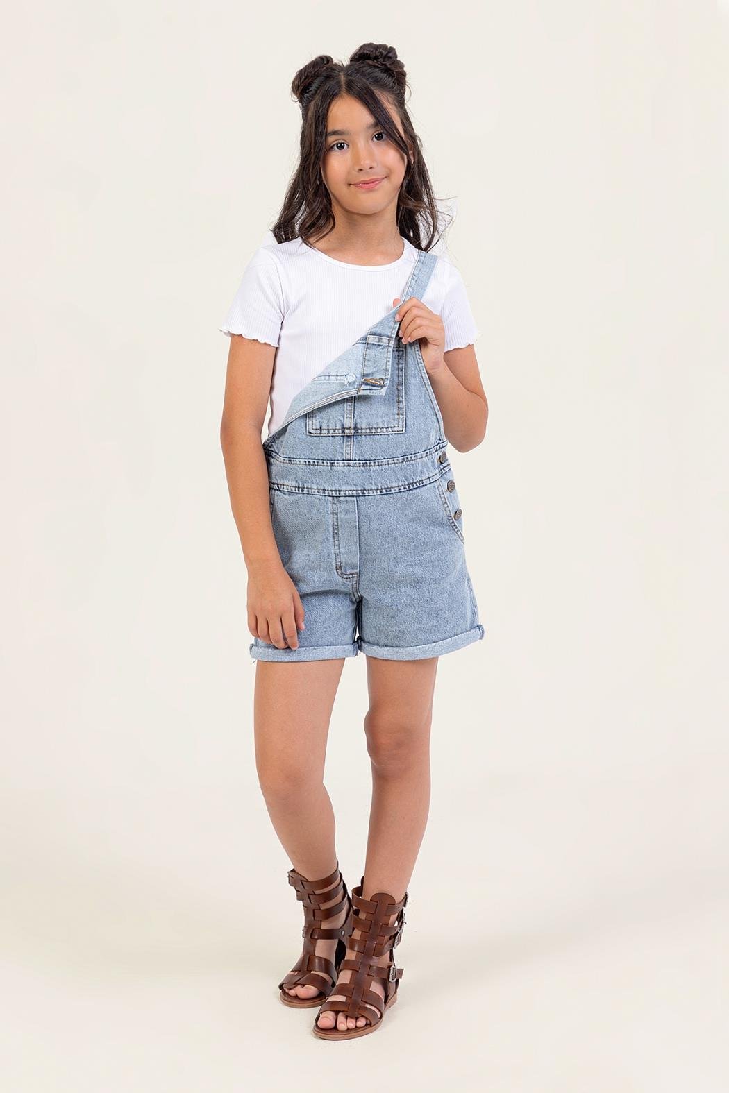 Şortlu Kız Salopet - Mavi