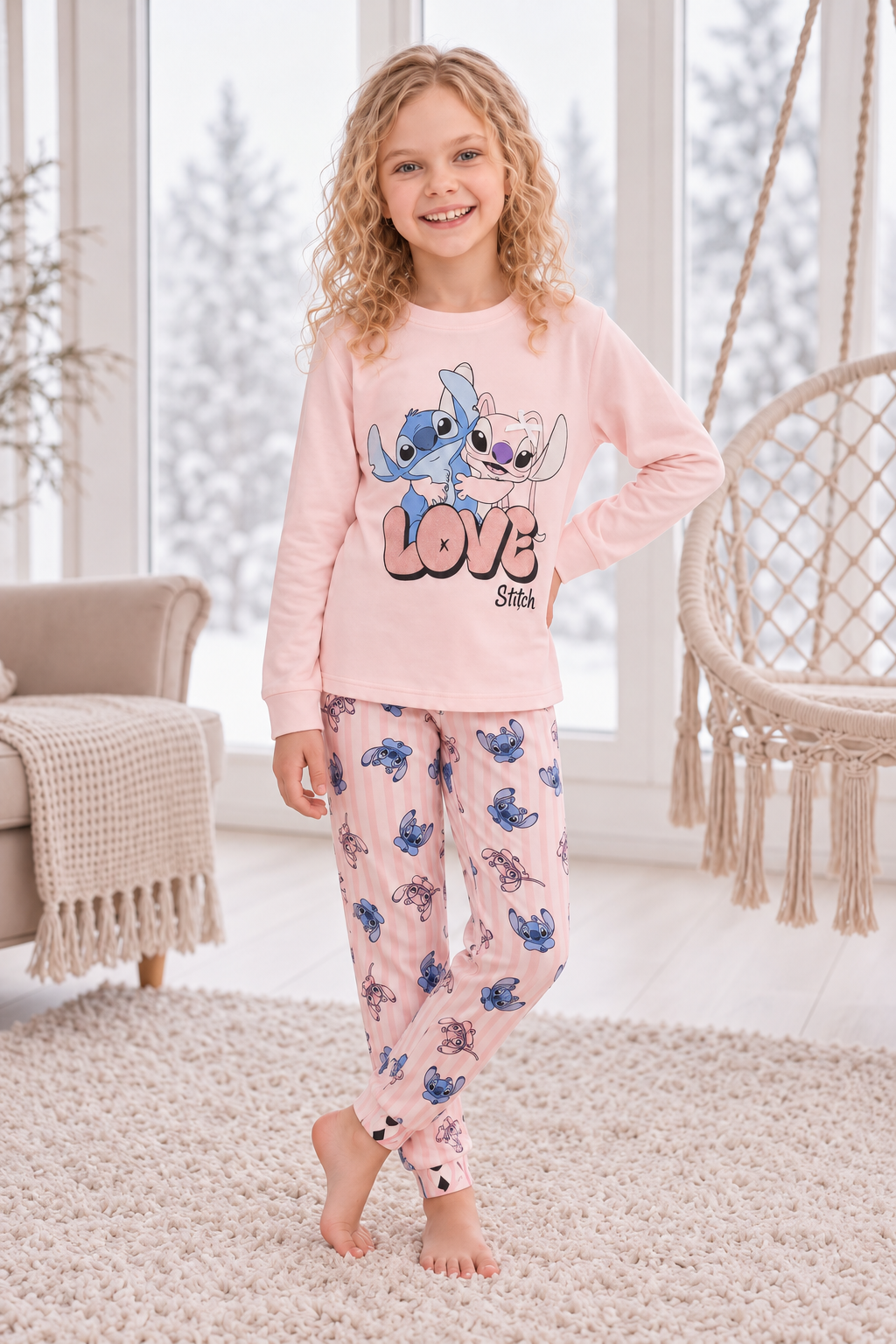 Stich Kız Pijama Takımı - Pudra