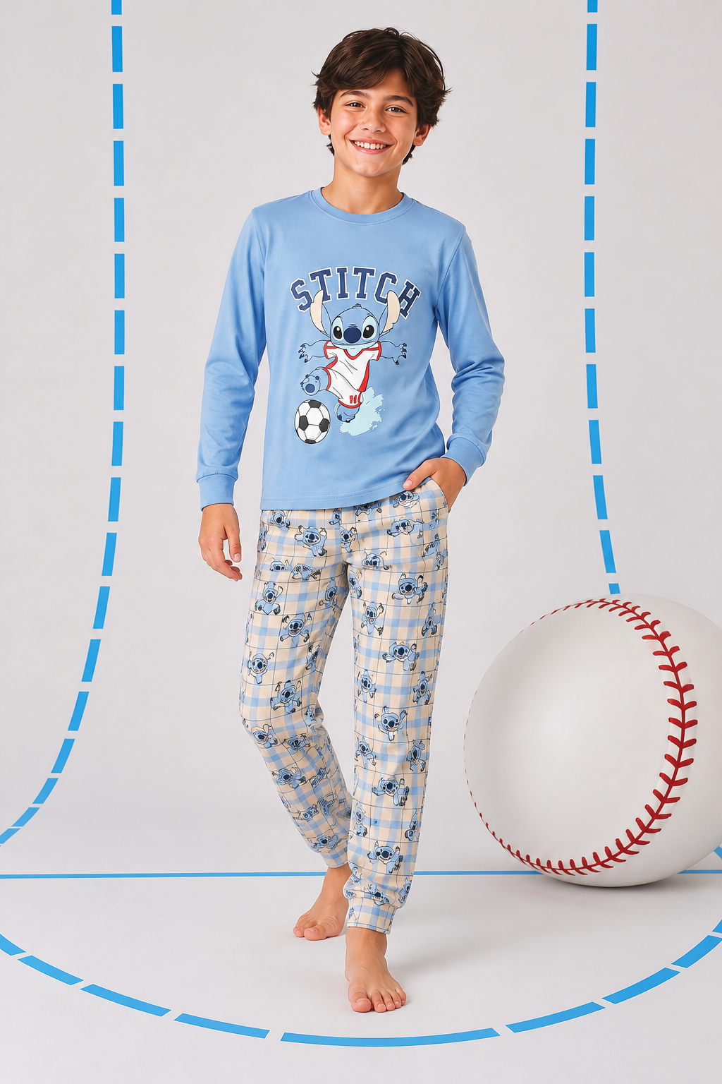 Stich Toplu Erkek Pijama Takımı - Mavi