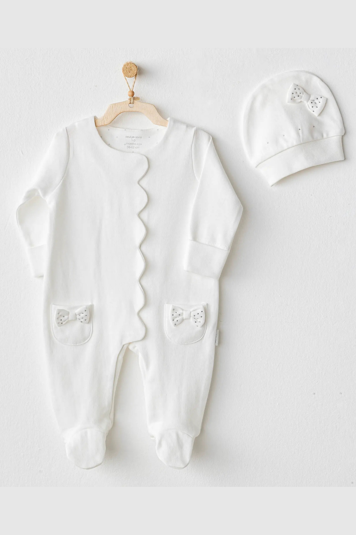 Taşlı Bebe Tulum Set - Ekru