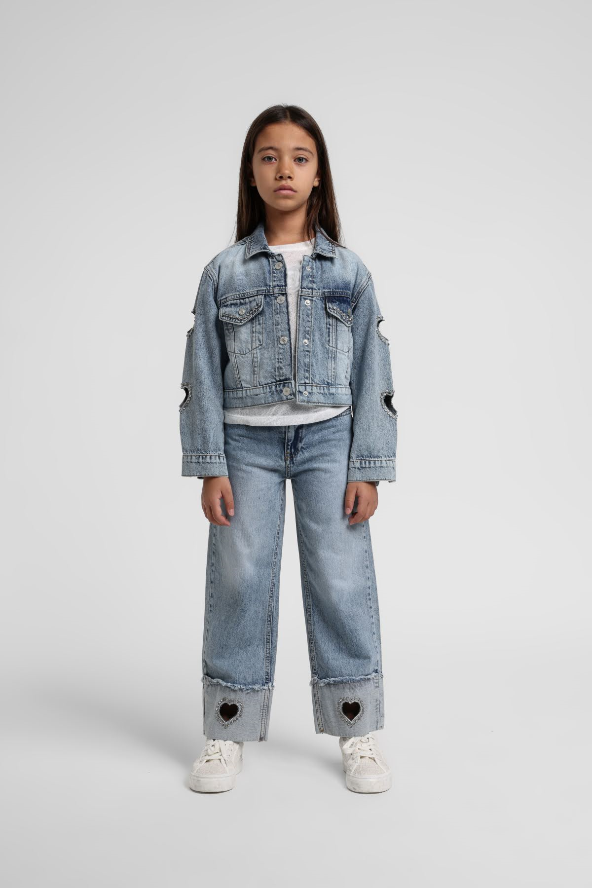 Taşlı Kot Kız Ceket - Mavi