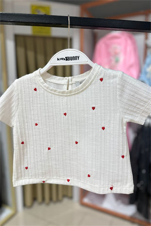 Kalp Nakışlı Bebe Badi - Kırmızı