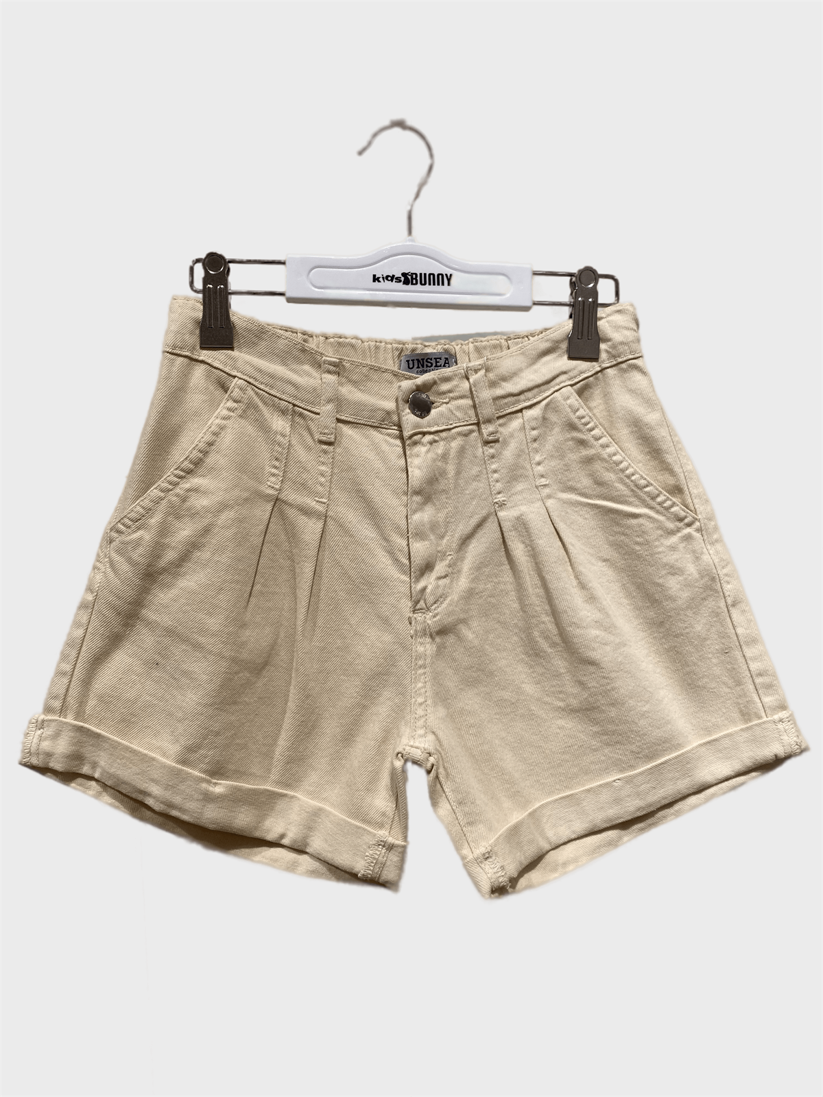 8-14 YAŞ PİLELİ KOT ŞORT - KREM