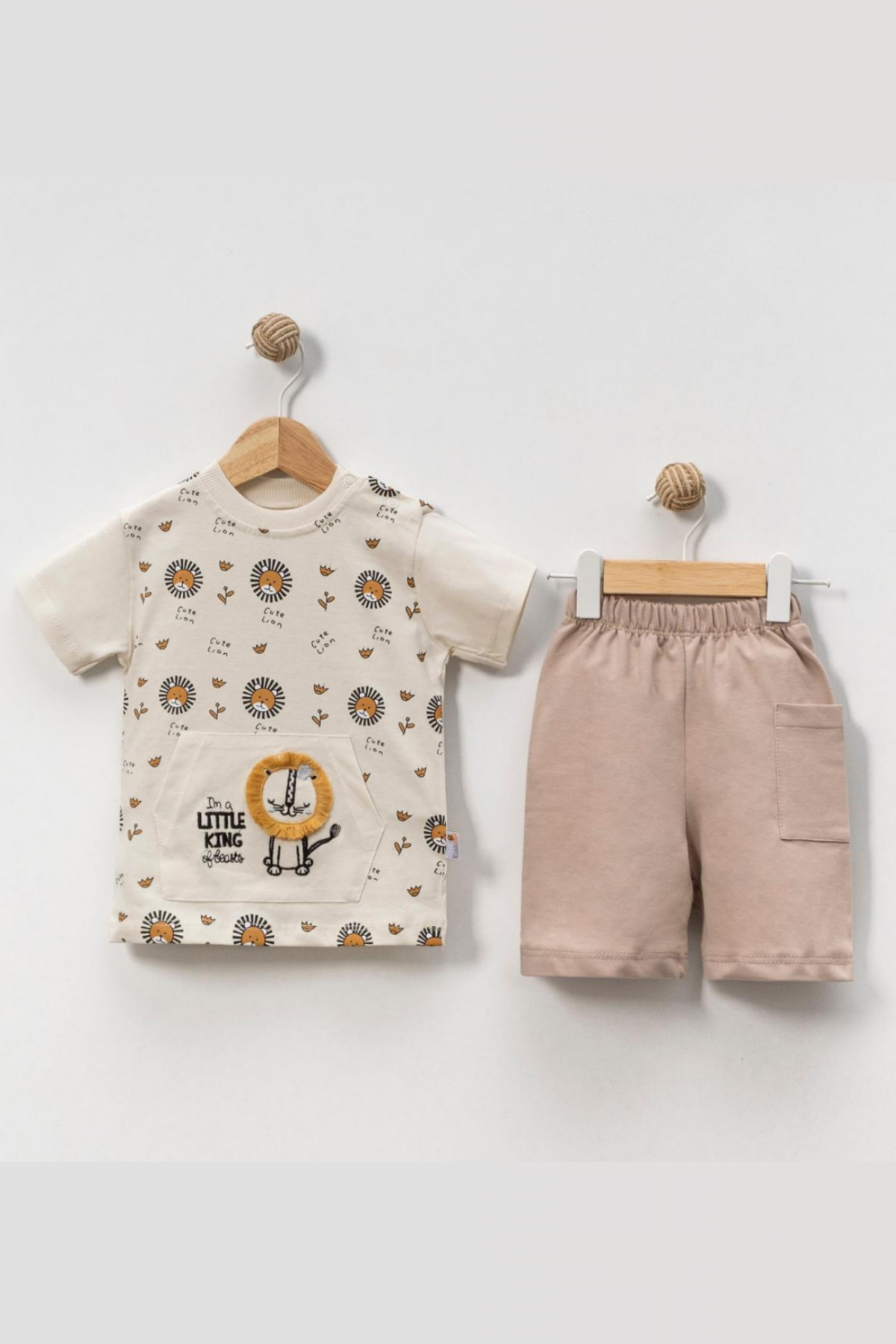 Aslanlı Bebe Takım - Ekru