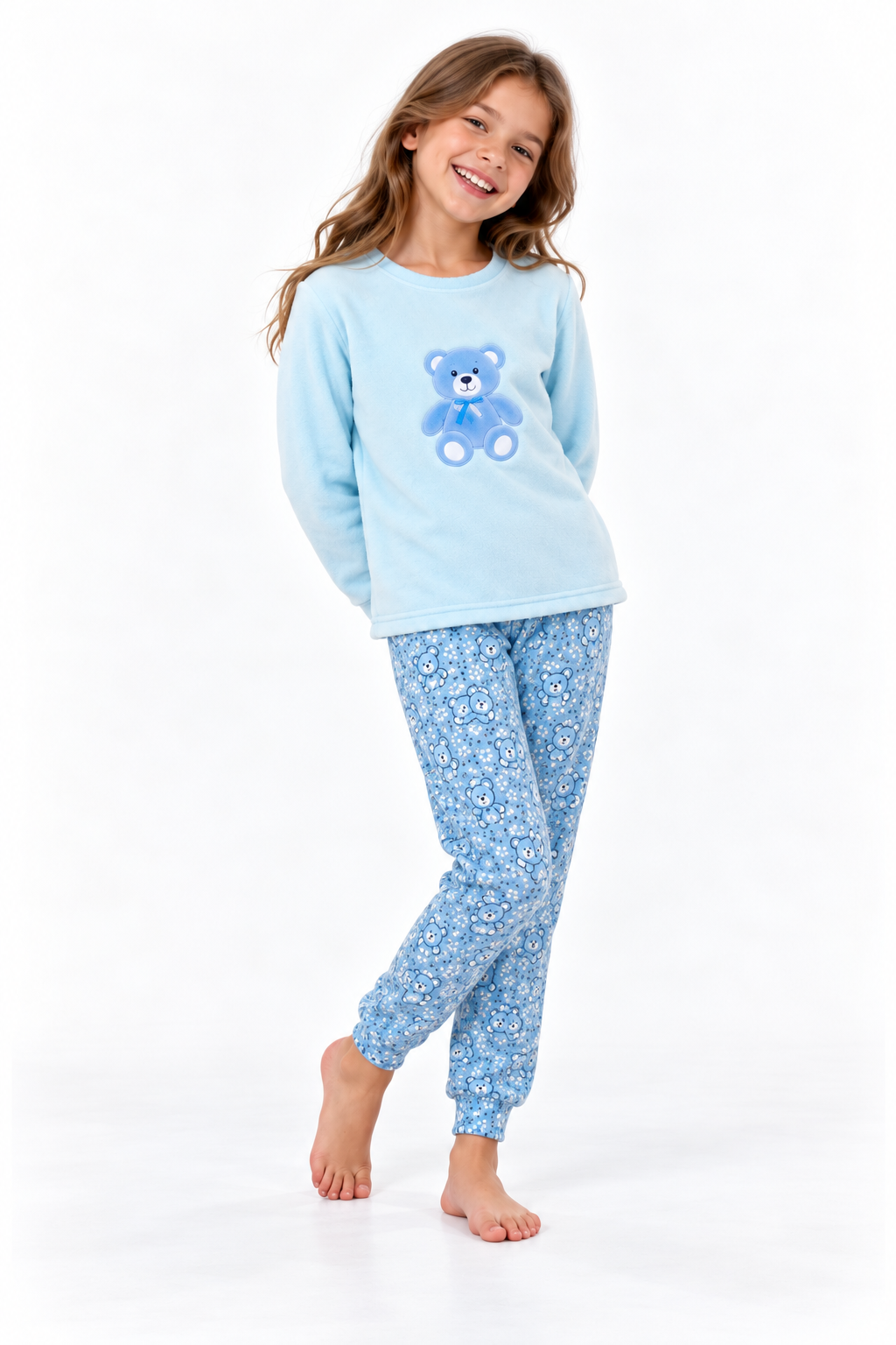Ayıcıklı Kız Pijama Takımı - Mavi