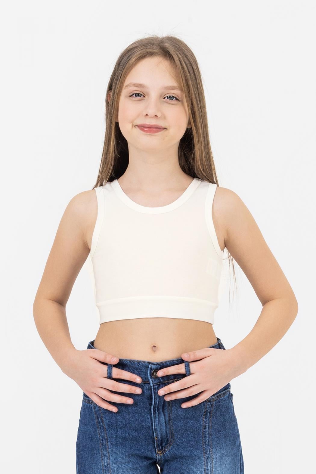Basic Kız Crop - Ekru