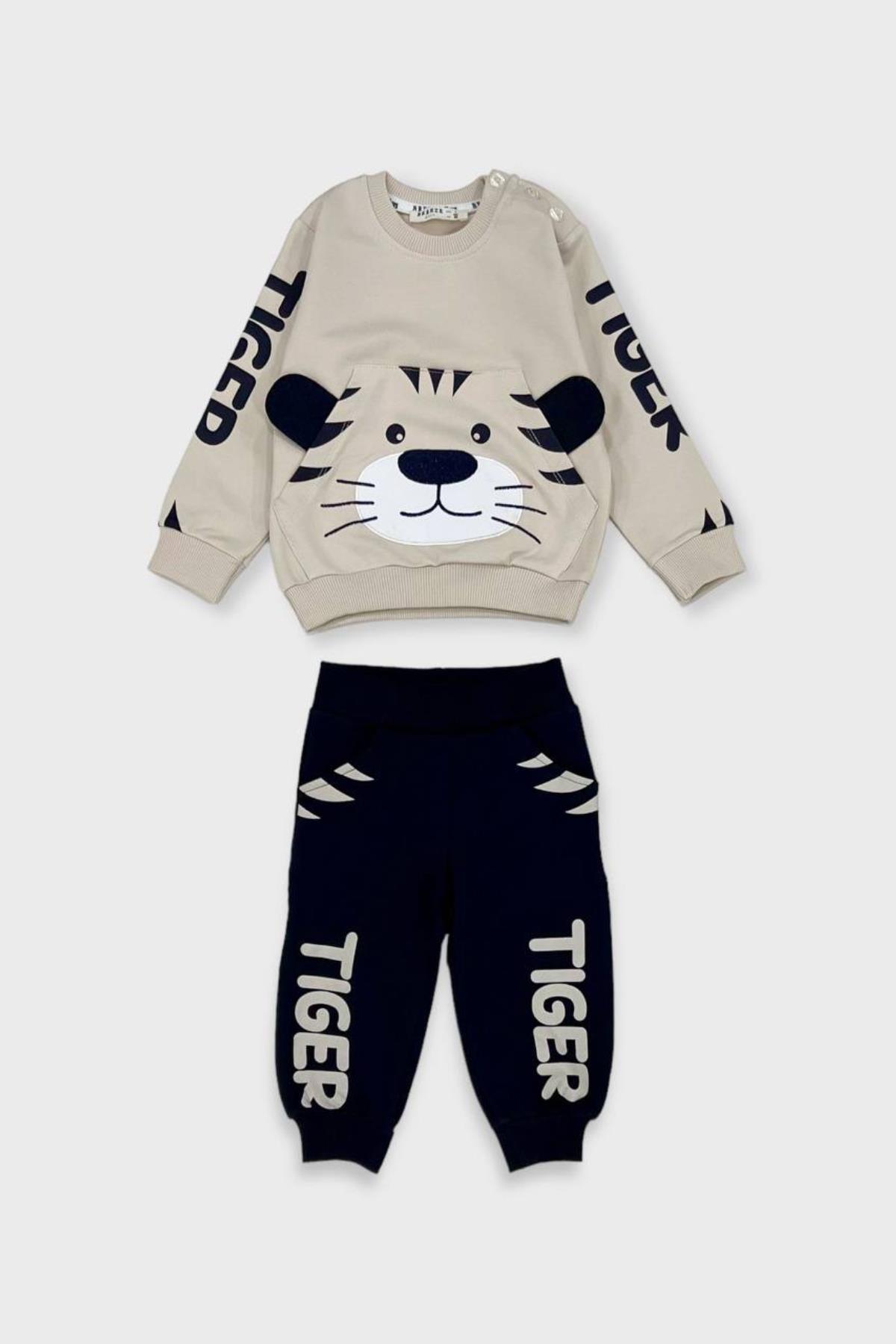 Breeze Tiger Yazılı Erkek Eşofman Takımı - Bej