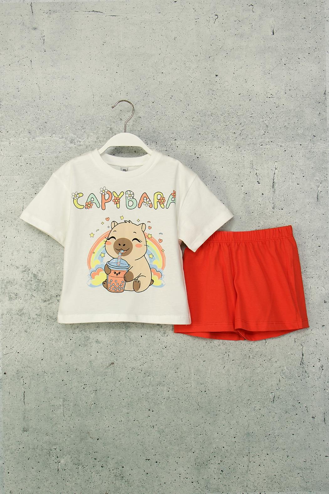 Capybara Kız Şortlu Takım - Beyaz