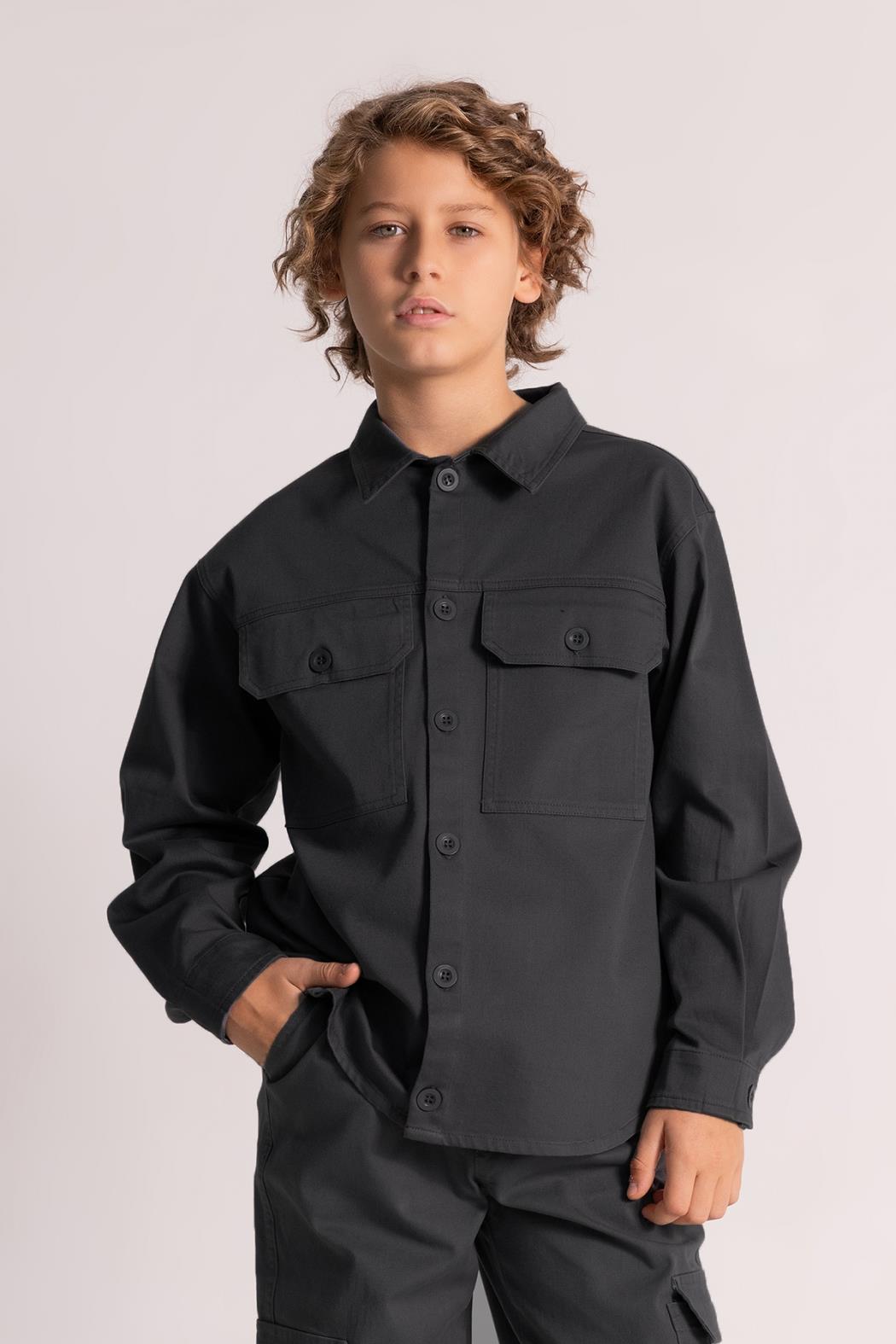 Cep Detaylı Erkek Gömlek Ceket - Siyah