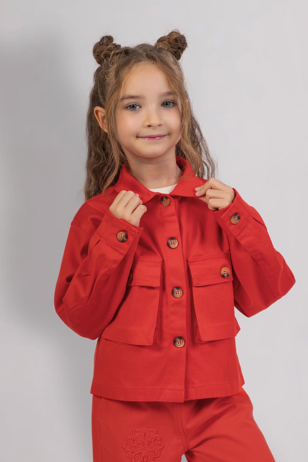Cep Detaylı Kız Ceket - Kırmızı
