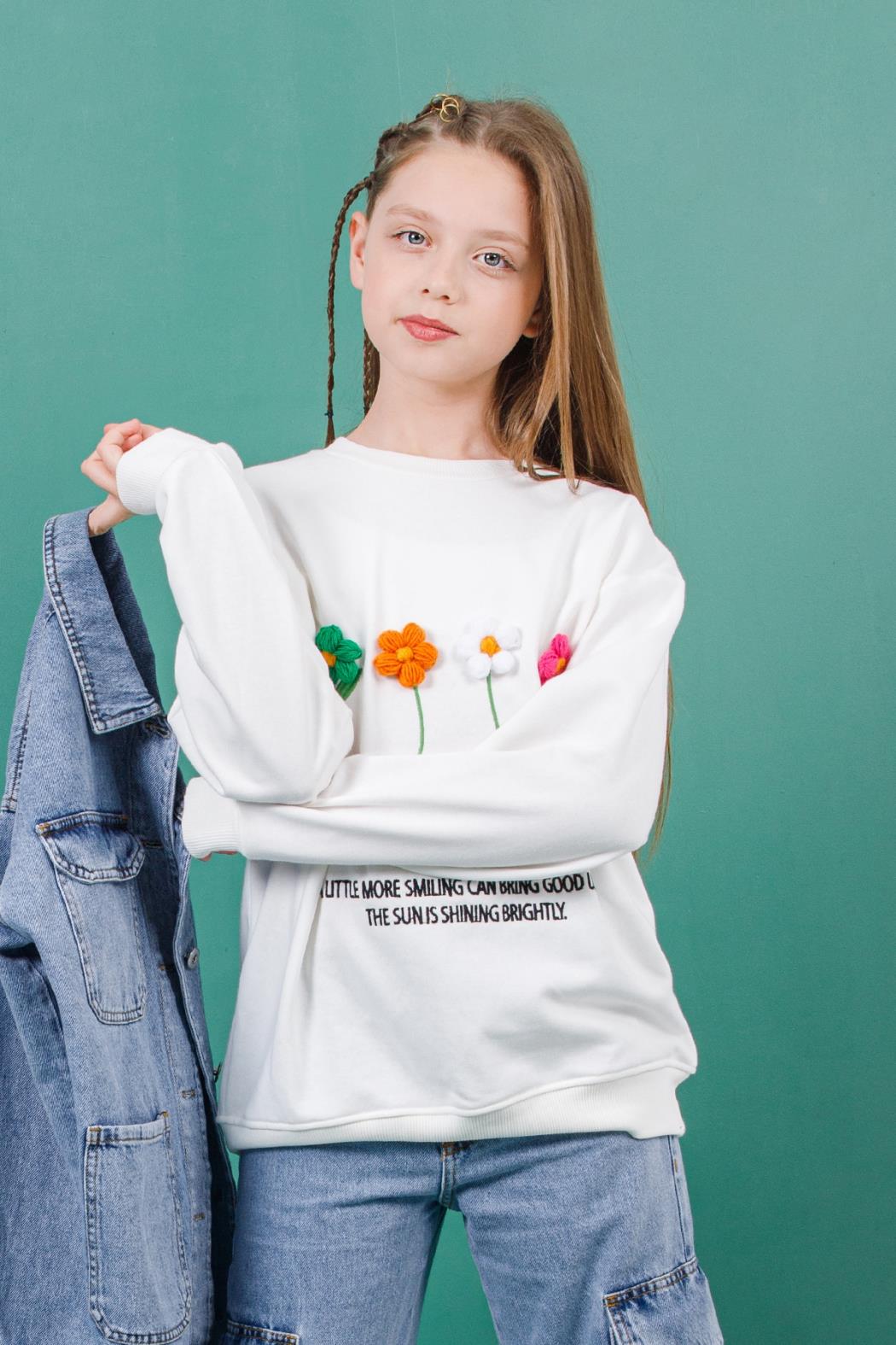 ÇİÇEK DESENLİ KIZ SWEAT