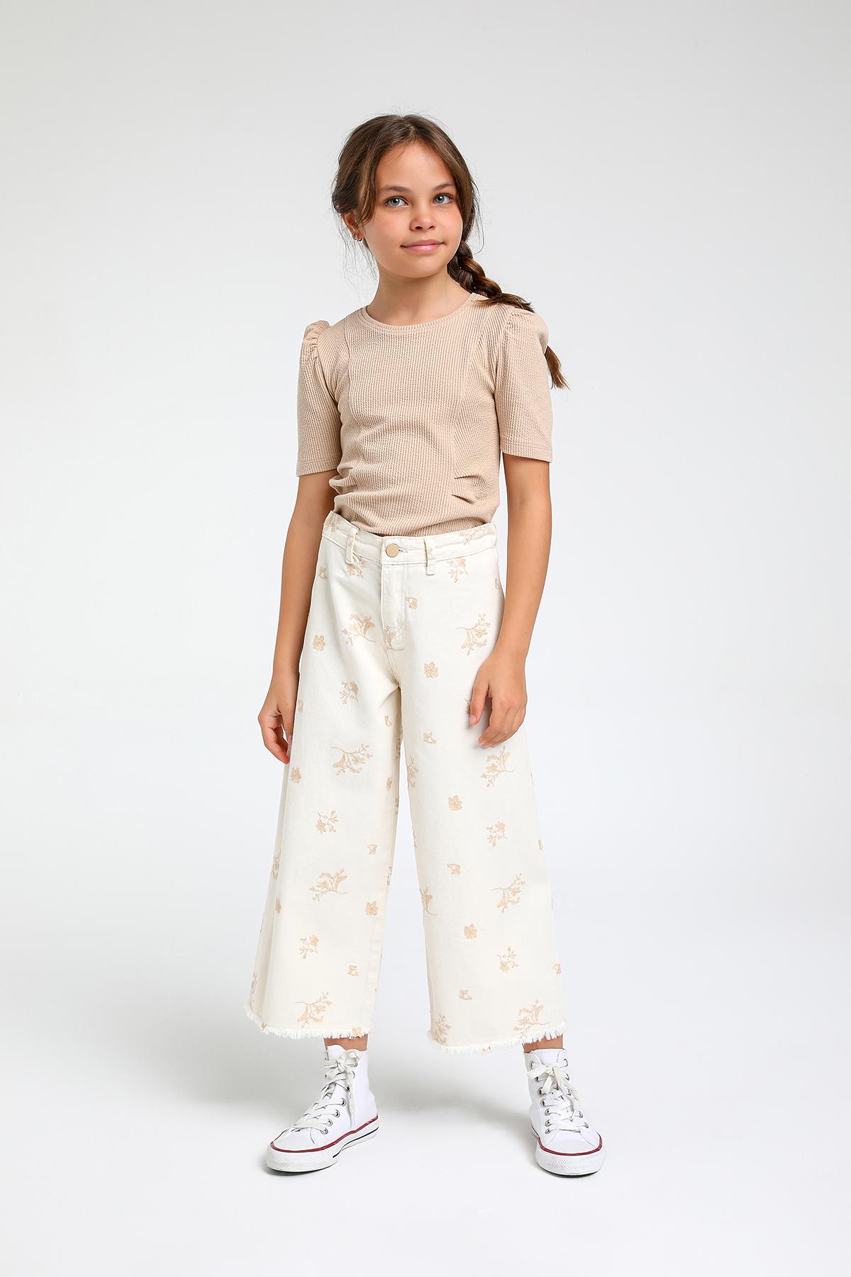 ÇİCEK DETAYLI İSPANYOL PAÇA PANTALON