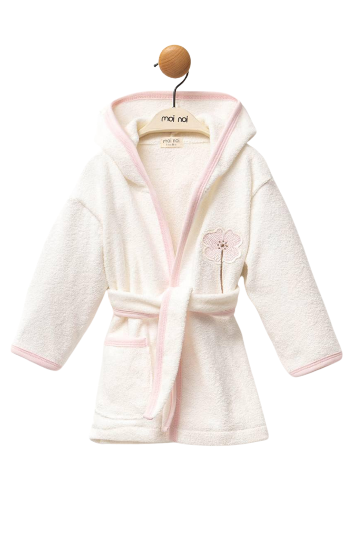 Çiçek İşlemeli Bornoz - Ekru