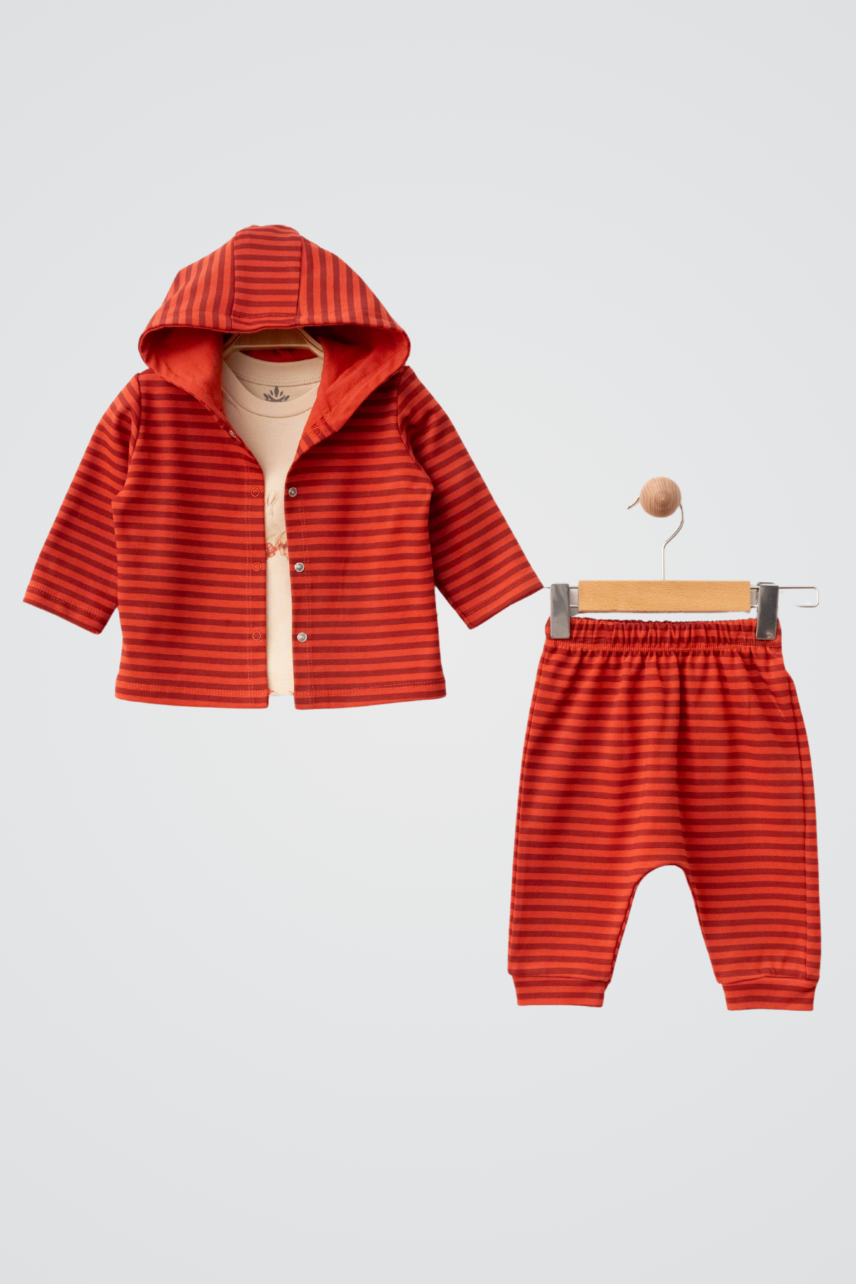 Çizgili 3'lü Kız Takım - Kiremit