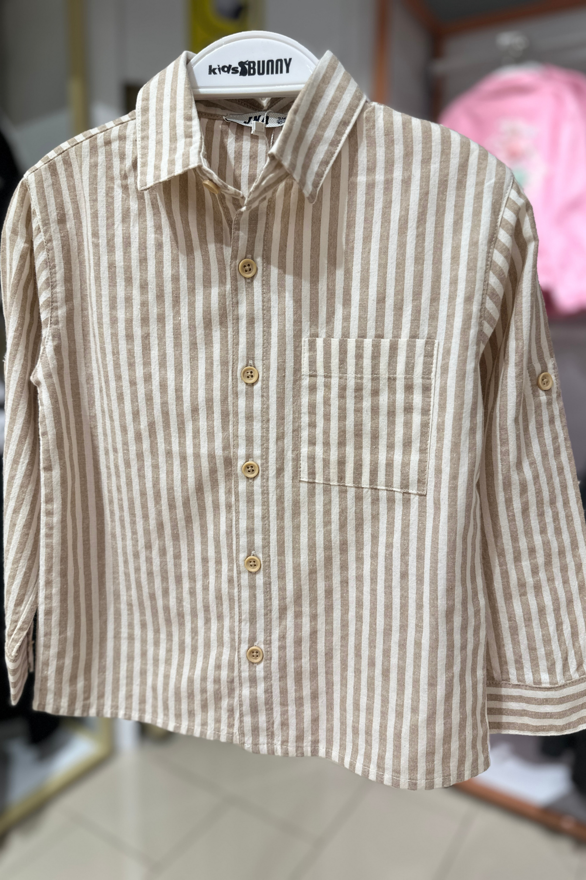 Çizgili Erkek Gömlek - Camel