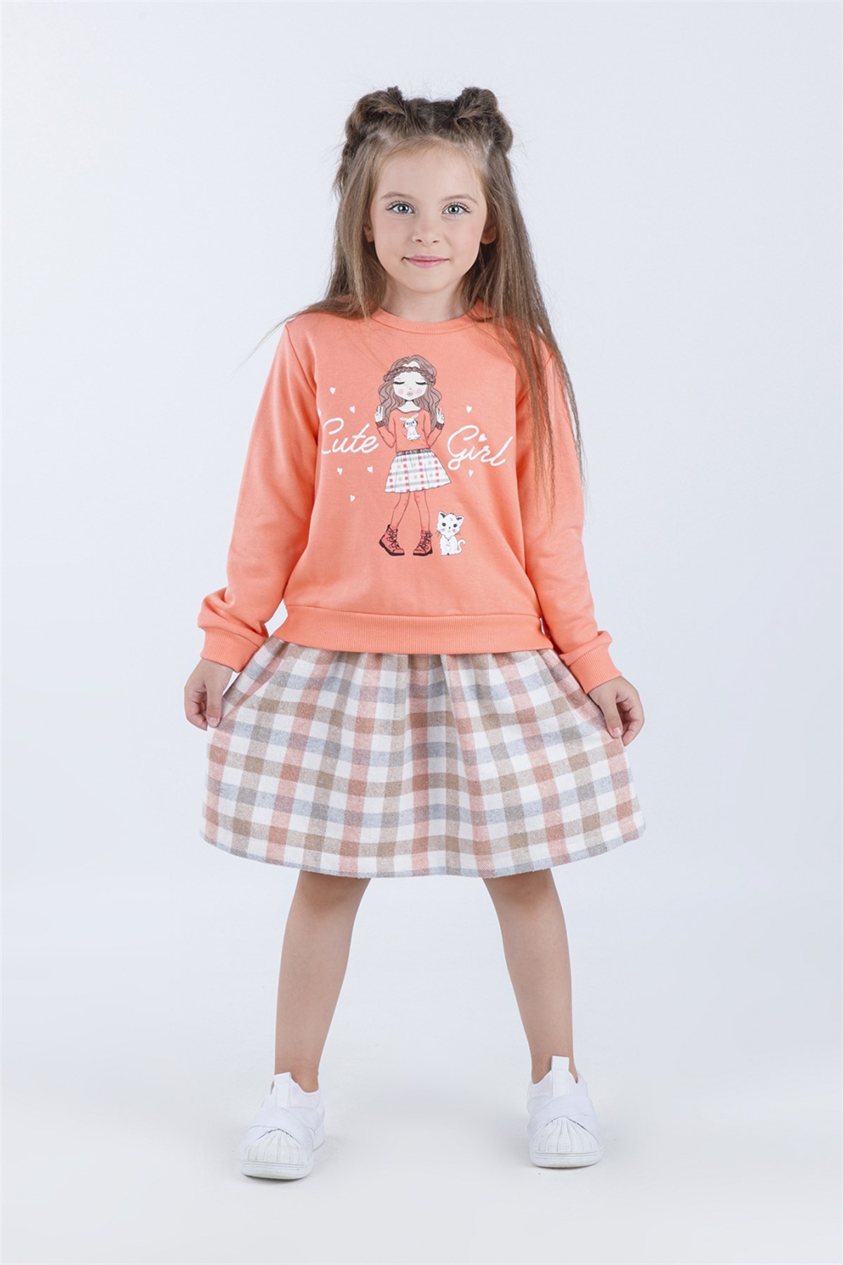 CUTE GIRL YAZILI 2'Lİ KIZ ELBİSE