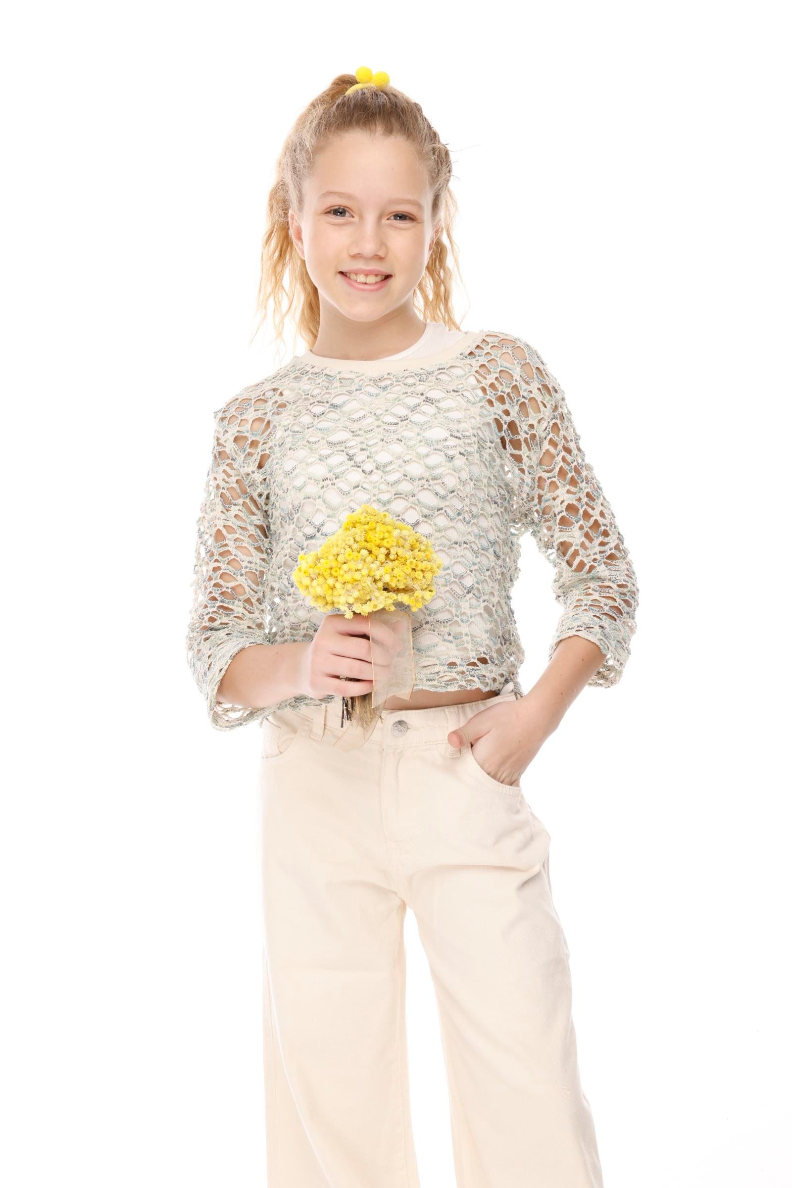 Degrade File Kız Sweatshirt - Yeşil