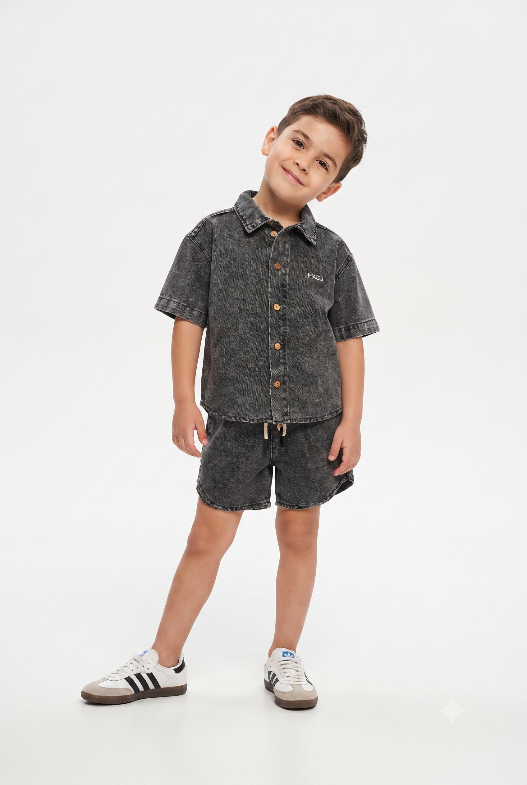 Denim Erkek Gömlek Şort Takım - Antrasit
