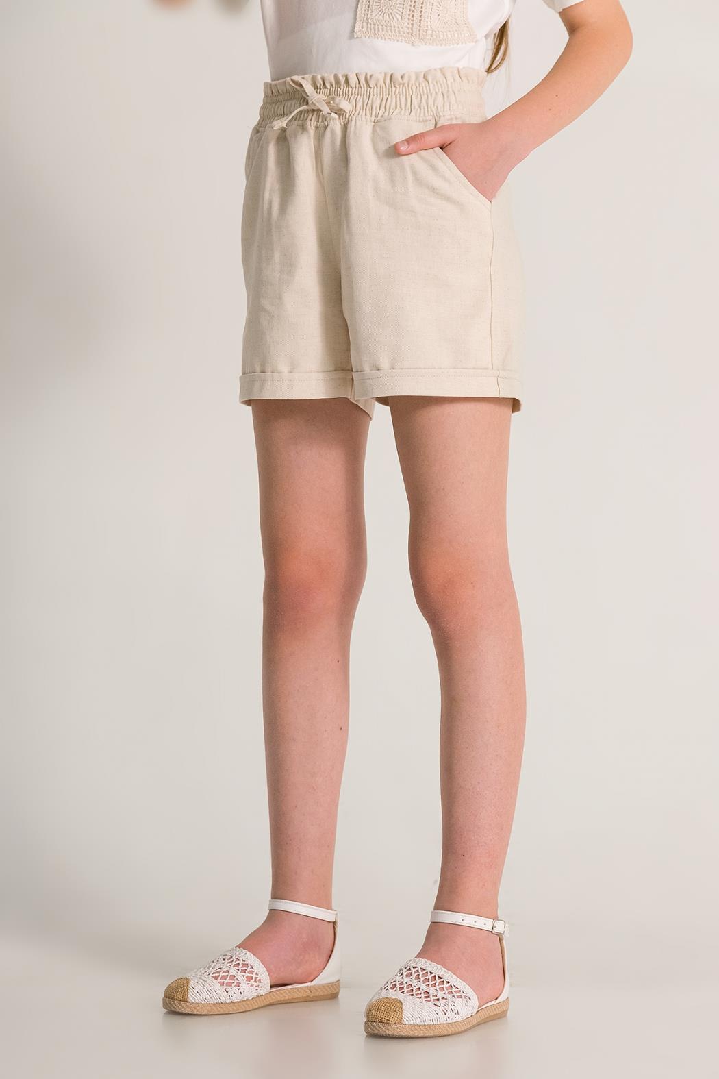 Dmb Beli Lastikli Kız Şort - Bej
