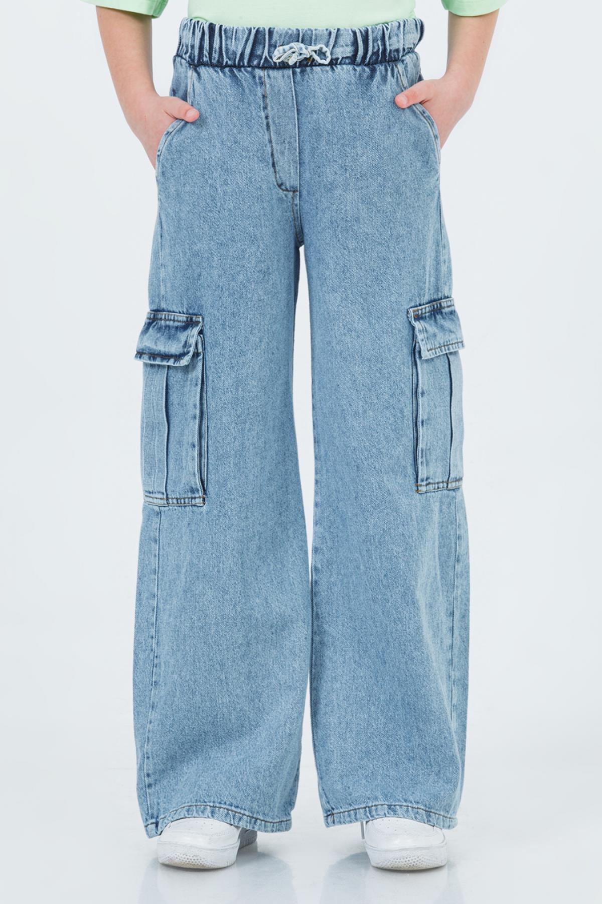 DMB Kargo Cepli Bağcıklı Kız Pantolon - Mavi