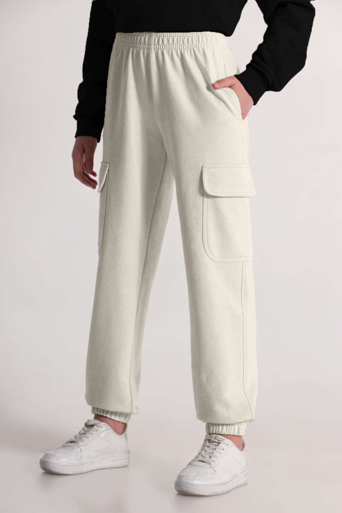 DMB Kargo Cepli Kız Eşofman Altı - Krem