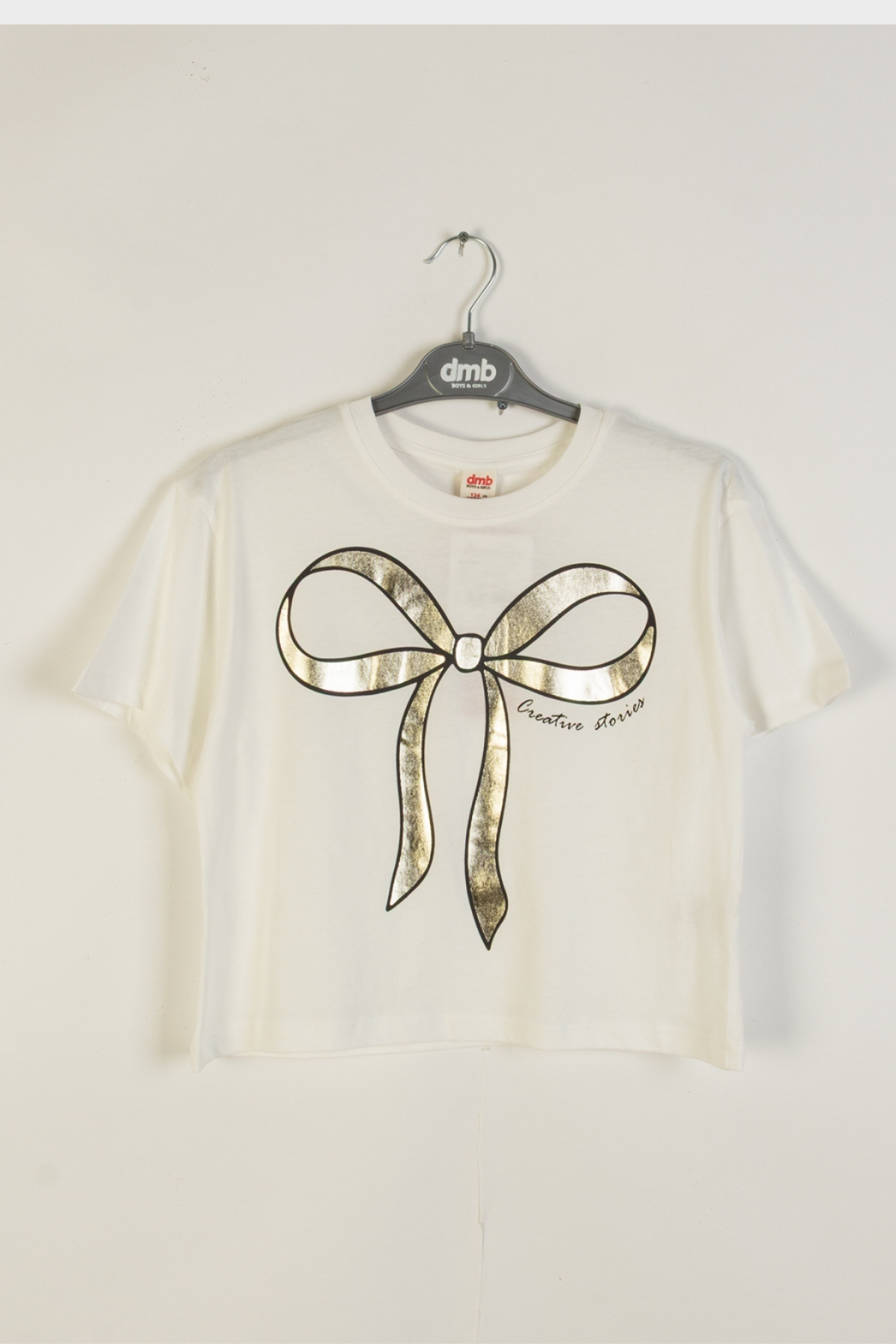 DMB Önü Fiyonklu Kız Tişört - Ekru