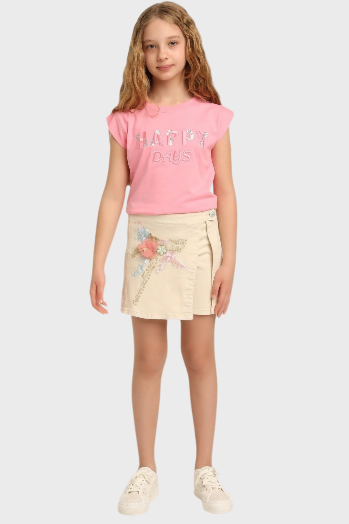 ESCABEL Çiçek Detaylı Kız Şort Etek - Krem