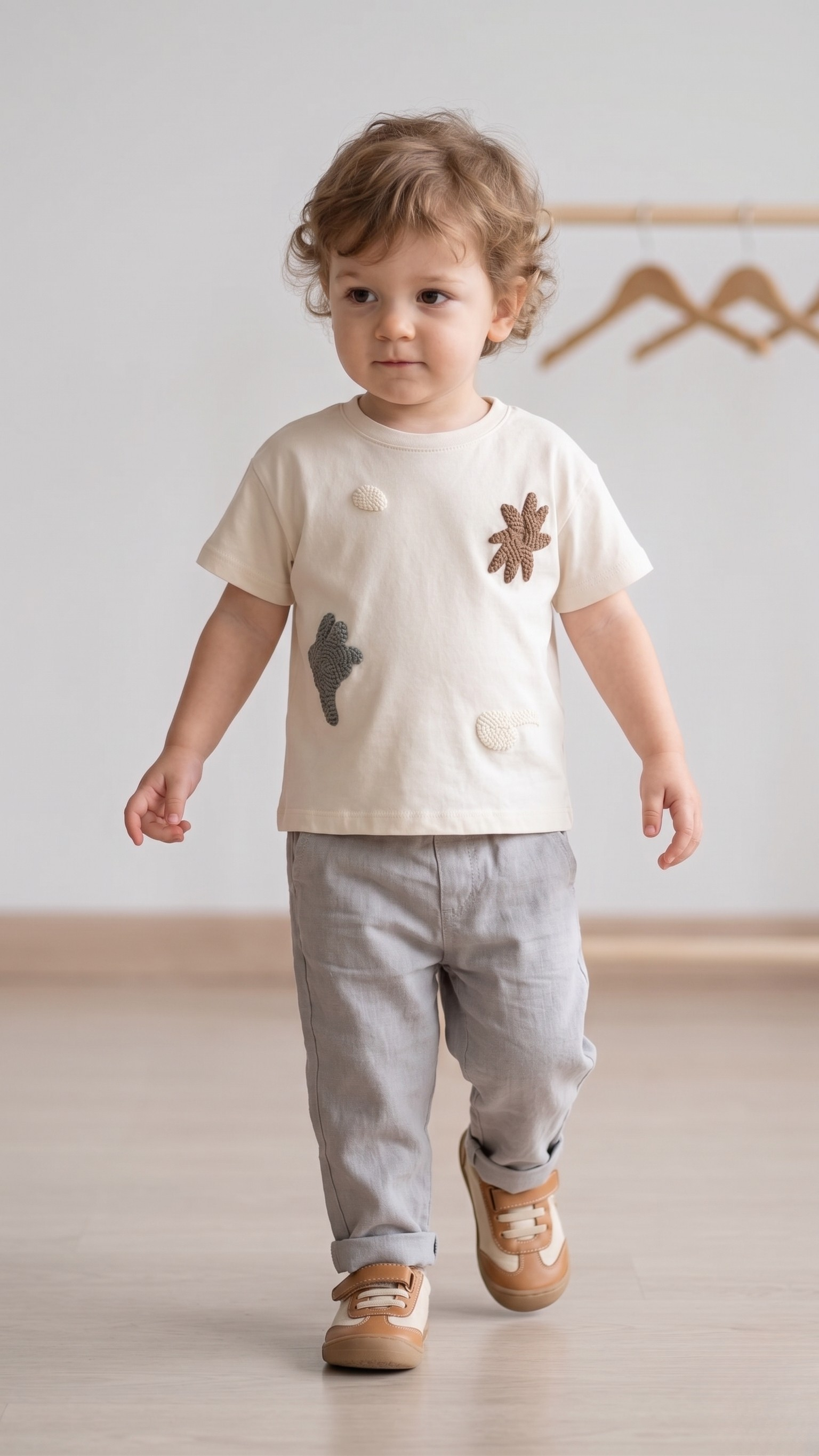 ESCABEL Çİçek İşlemeli ERkek Bebe Tshirt - Bej