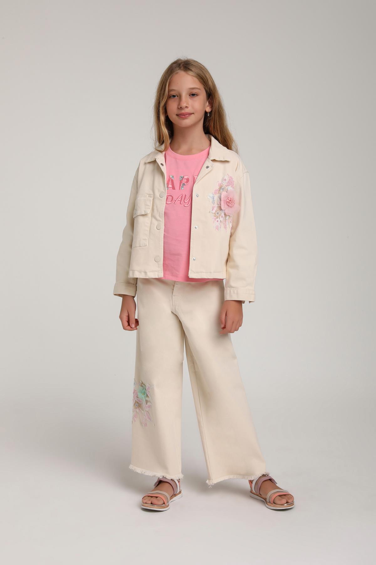 ESCABEL Çiçek İşlemeli KIz Ceket - Ekru