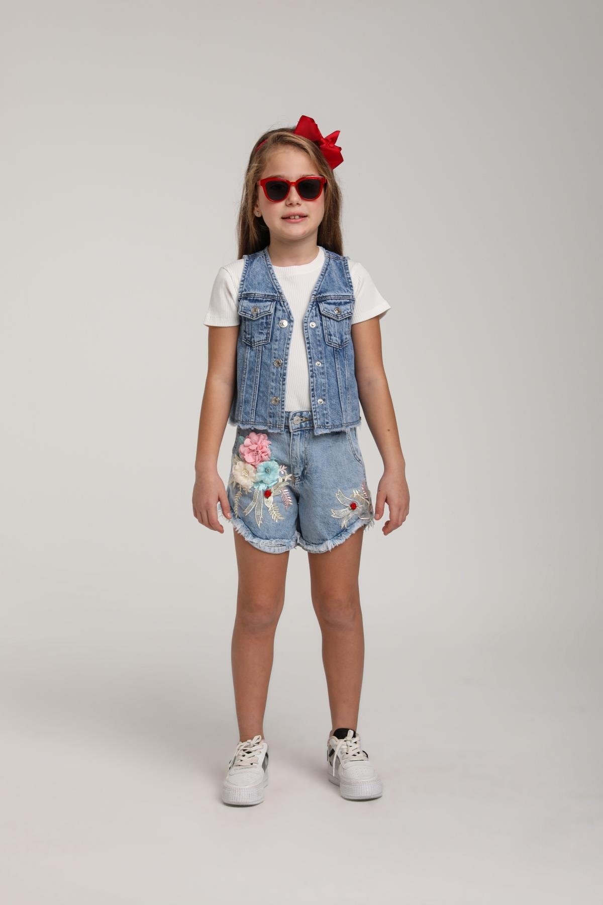 ESCABEL Çiçekli Kız Şort - Mavi